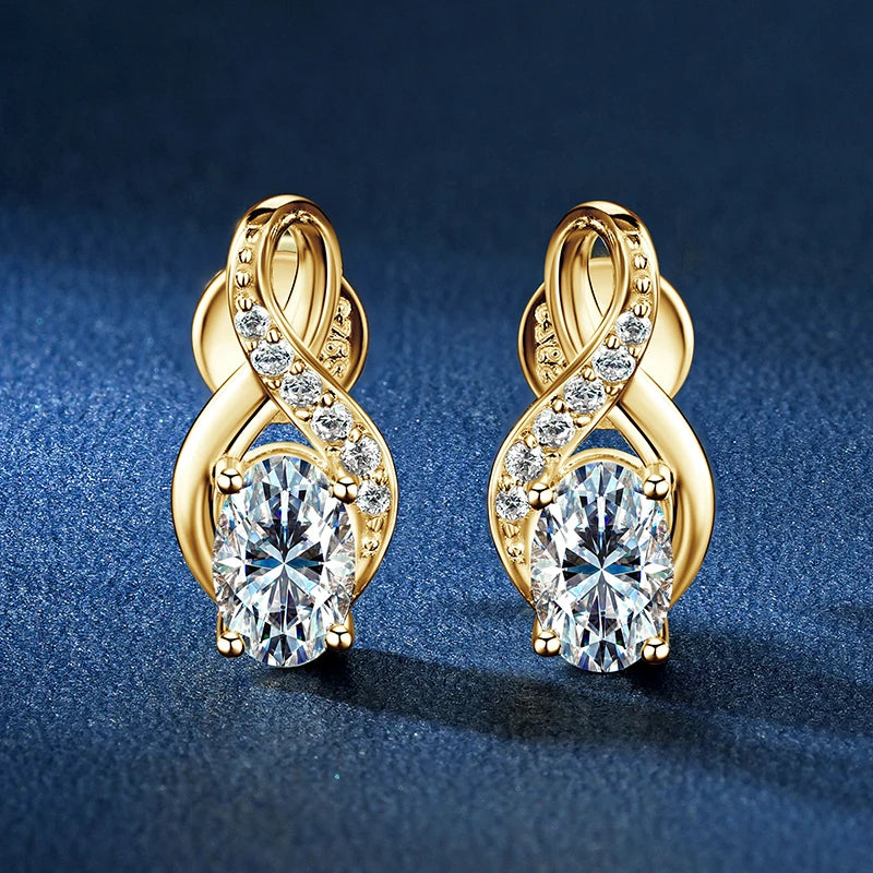 Women Classic Fine Jewelry 925 Silver Oval Cut 4x6mm 0.5ct Moissanite Infinity Stud Earring Gold Plated Jewelry for Women