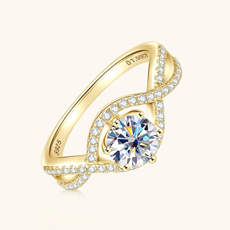 Fine Jewelry Classic Engagement Wedding Infinity 925 Silver Six Claw 6.5MM 1.0CT Moissanite Twist Shank Ring for Women