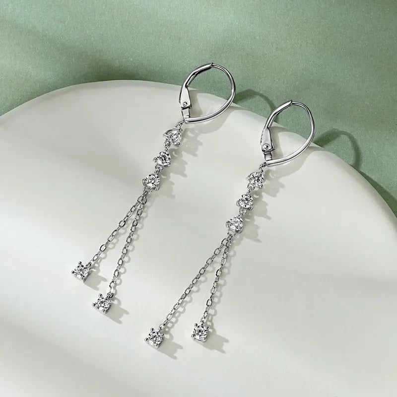 Women's Chain Earrings 925 Sterling Silver 1.00CTTW Round Moissanite Drop Earrings for Women