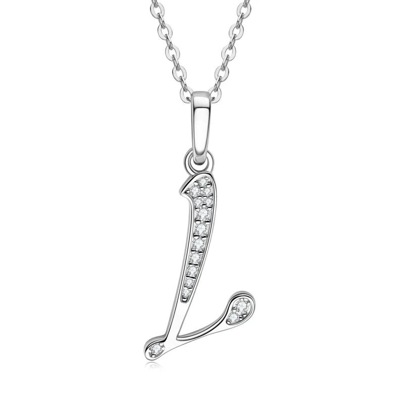 A-Z Name Necklace 26 Letter Initial Moissanite Pendant Real Silver 925 for Couples Women Men Valentine's Day