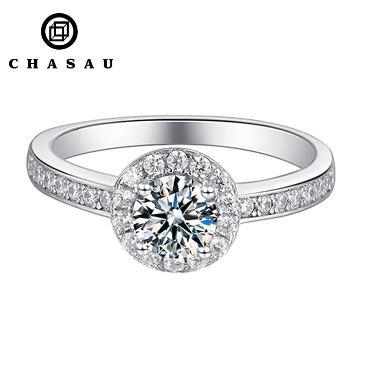 Latest Style New Designed with GRA Certification 5mm 0.5CT Moissanite S925 Sterling Silver Engagement Halo Ring for Women