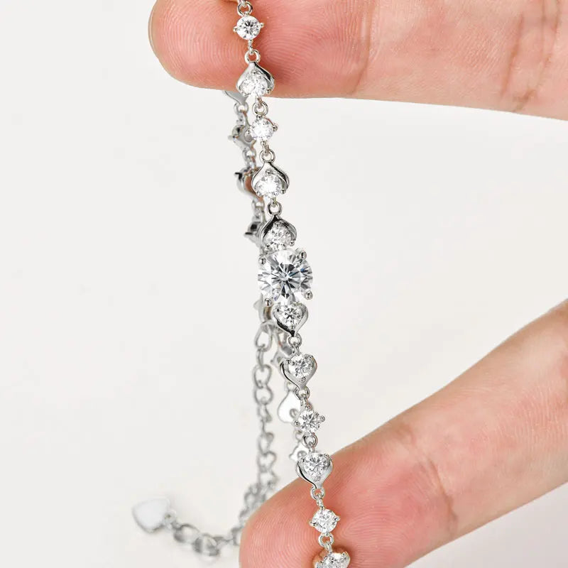 Women's Fashion 925 Silver 1.0ct 6.5mm & 2.8mm D Color VVS1 Round Moissanite Pod Design Bracelet with Certificate Ladies Jewelry