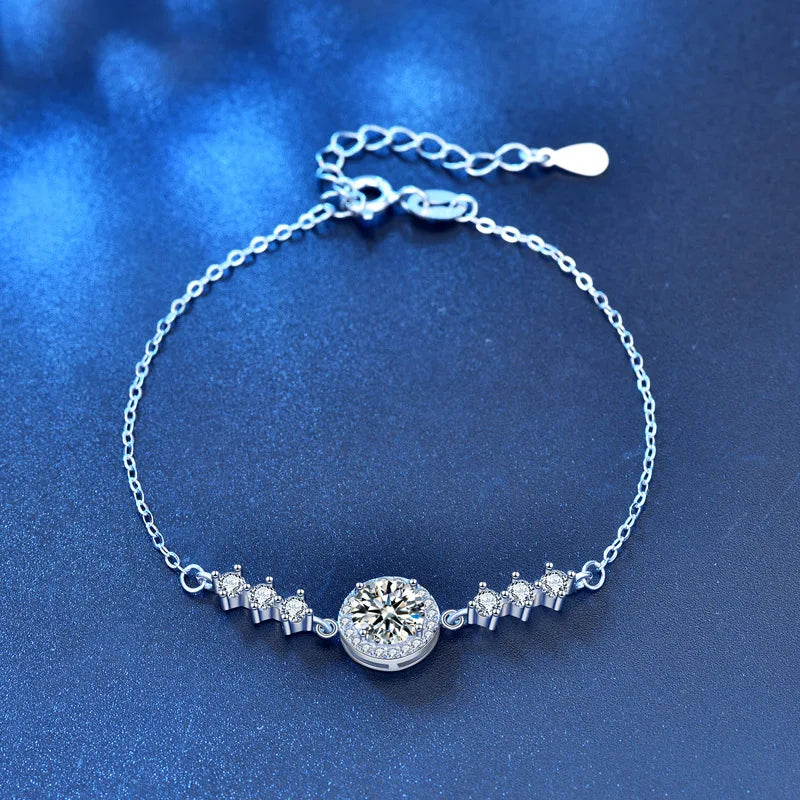 925 Sterling Silver Hand Chain Jewelry Gift Exquisite Adjustable Chain Link Infinity Bead Moissanite Bracelet for Women Girls