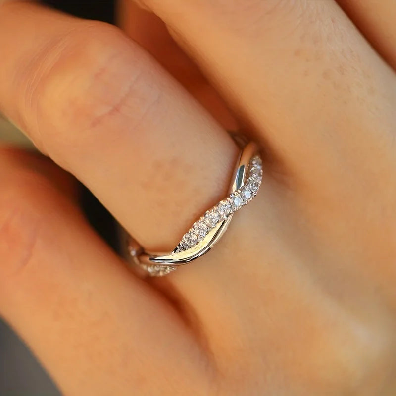 Jewelry Promise Wedding 925 Sterling Silver Round Cut 1.3mm Twist Shank Moissanite Fashion Full Eternity Band Ring