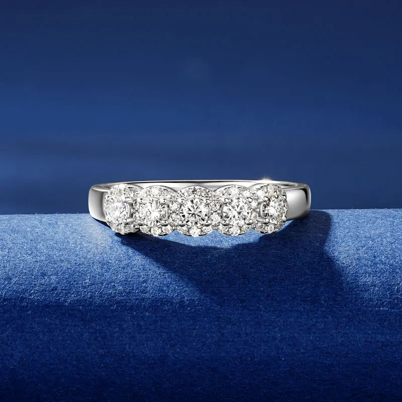2025 New Anniversary Gift Ring 925 Silver 2.5mm Moissanite Halo Classic Engagement Five-Flower Ring for Women