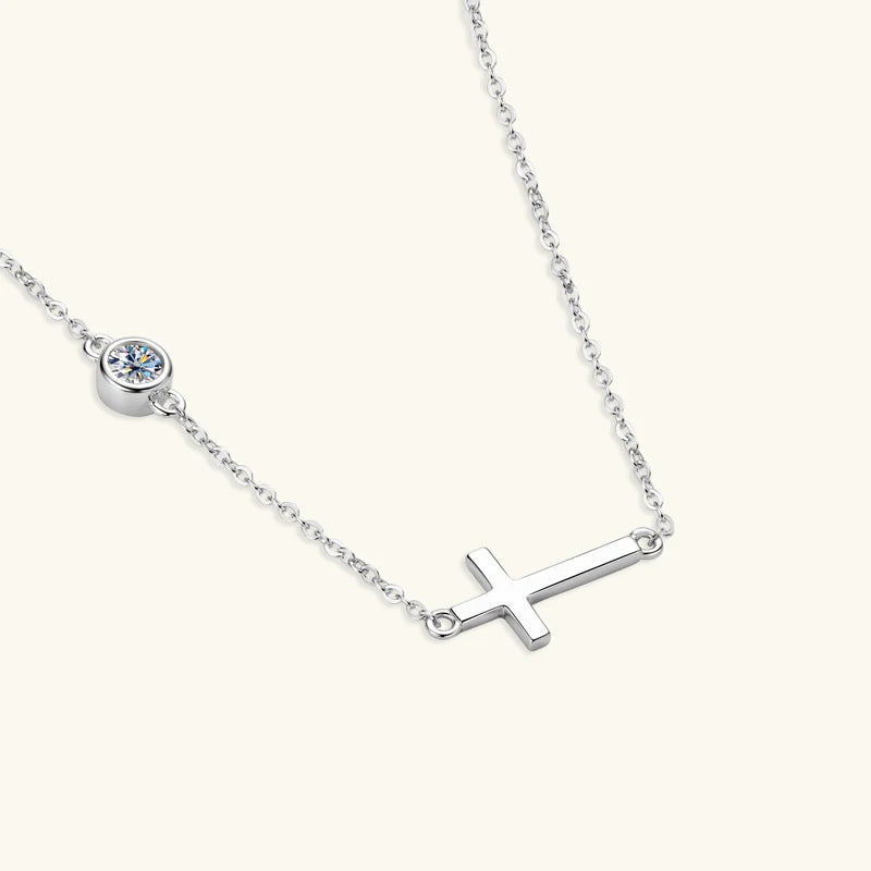 2.2mm&2mm&1.8mm&1.5mm&1.2mm1.1mm&1mm&0.9mm Moissanite Cross Pendant Necklace Silver 925 for Christian Women Men