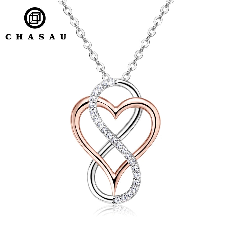 100% 925 Sterling Silver Certificated 1mm Moissanite Authentic Sterling Silver Heart Infinity Necklace