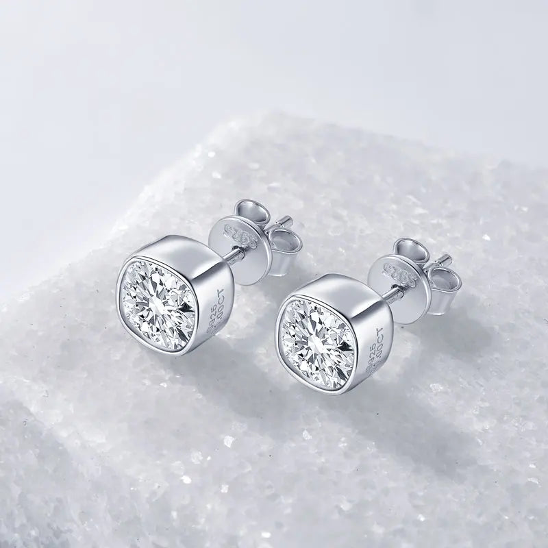 Classic Simple Square Shape 6x6mm 1.0ct Moissanite 925 Sterling Silver Studs Earring for Women Men with GRA