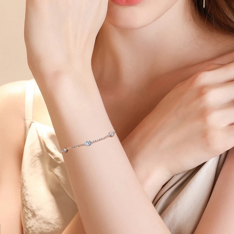 Sterling Silver 925 Bracelet Engagement Wedding Jewelry 4mm 1.2cttw All D Moissanite Diamond Bracelet for Girls