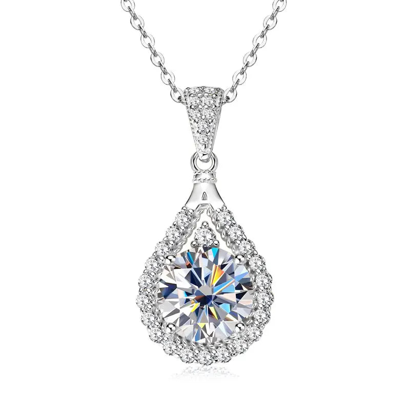Classic Luxury Dainty 925 Silver Round Teardrop Necklace 6.5MM 8MM 9MM Moissanite Gourd Shaped Pendant Necklace for Women