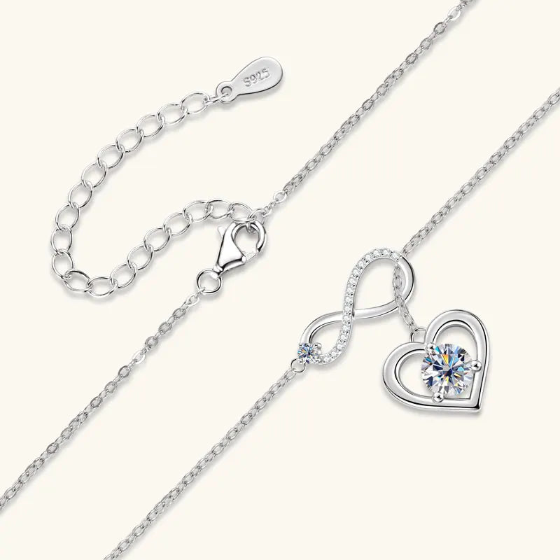Fashion Heart Women Unlimited Y Necklace 925 Silver Round Cut 6.5mm&2.5mm&1mm Moissanite Y Lariat Infinite Love Pendant Necklace