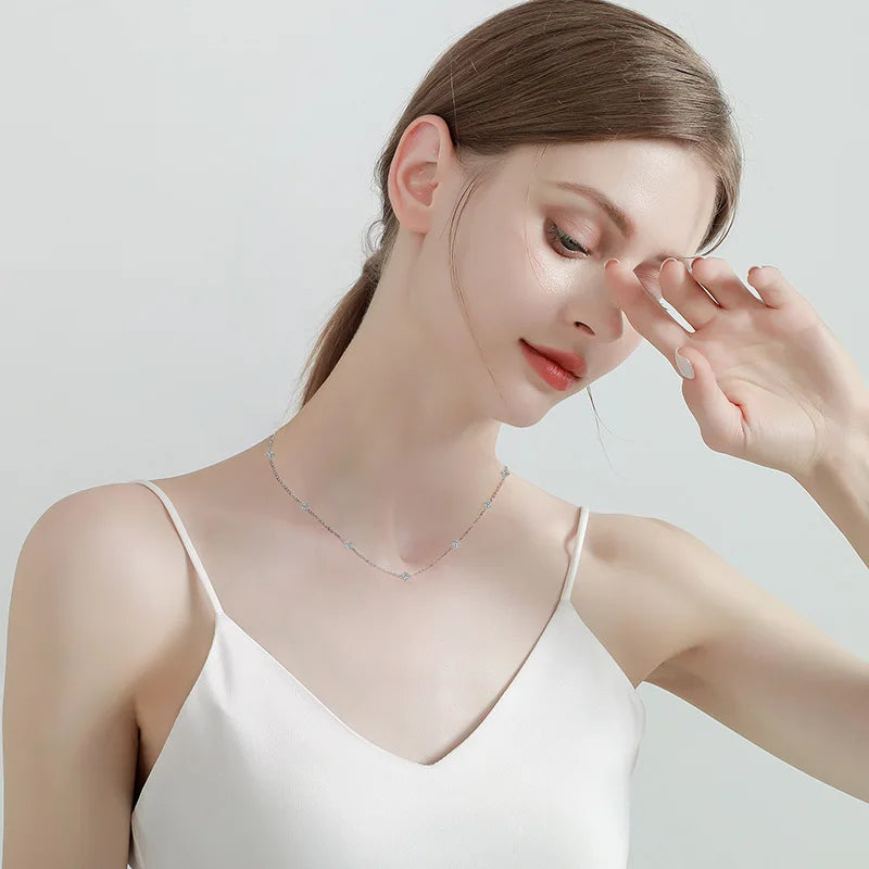 High Quality New Design Simple S925 Certified 925 Sterling Silver Round Cut 3mm Moissanite Choker Necklace for Women Girls