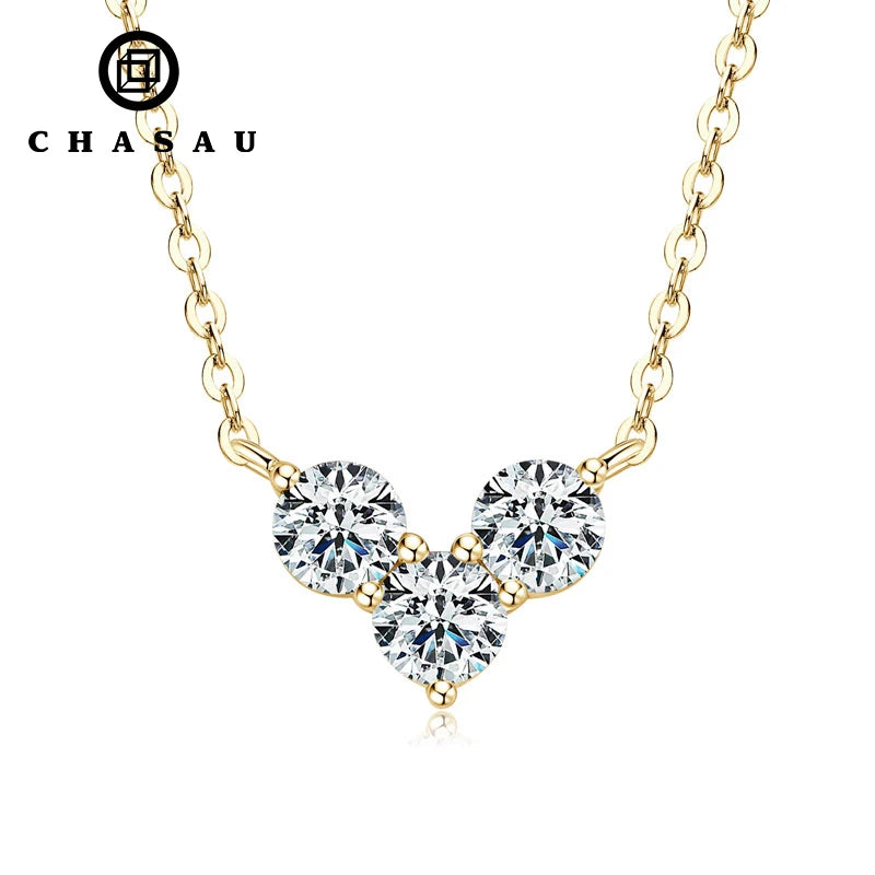 3-Stone Design Jewelry Valentine Day Gift 925 Silver 4mm 0.30ct Moissanite Three Stone Spliced Heart Pendant Necklace for Women