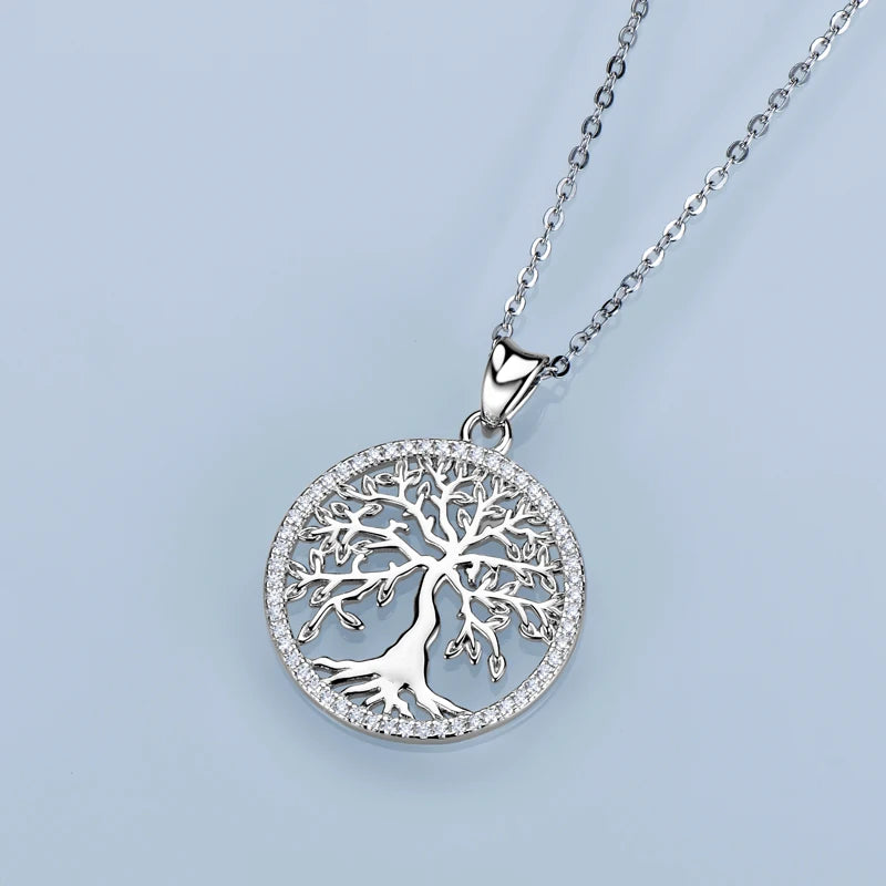 Tree of Life Pendant Necklace Halo 1mm D Color Moissanite Necklace 925 Silver Girls Fine Jewelry for Women Men