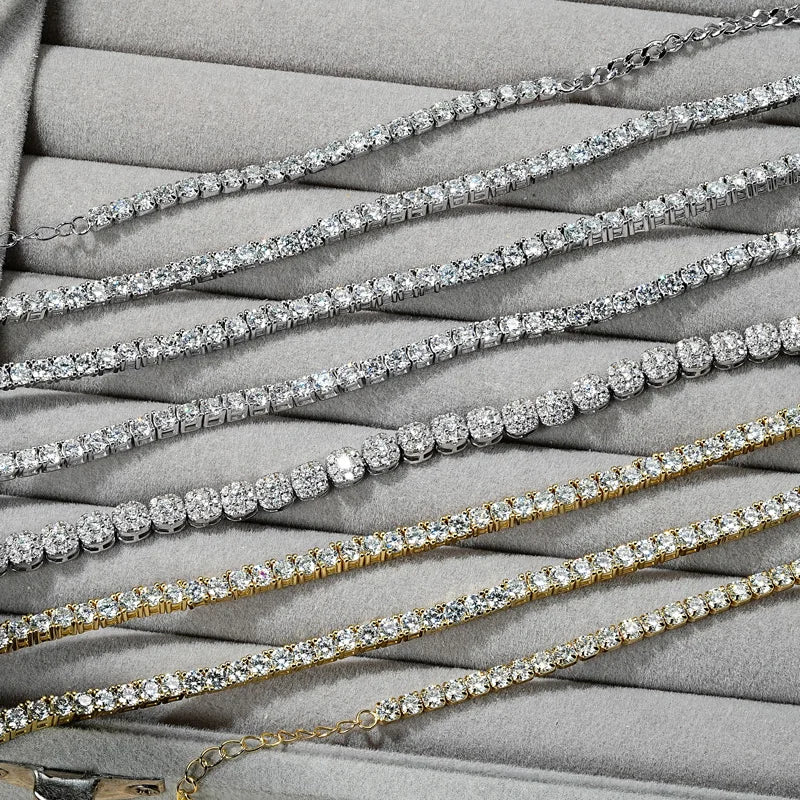 Fine Jewelry VVS 3mm Mossanite Iced Tennis Bracelet 925 Sterling Silver Sparkling Moissanite Chain Luxury Bracelets & Bangles
