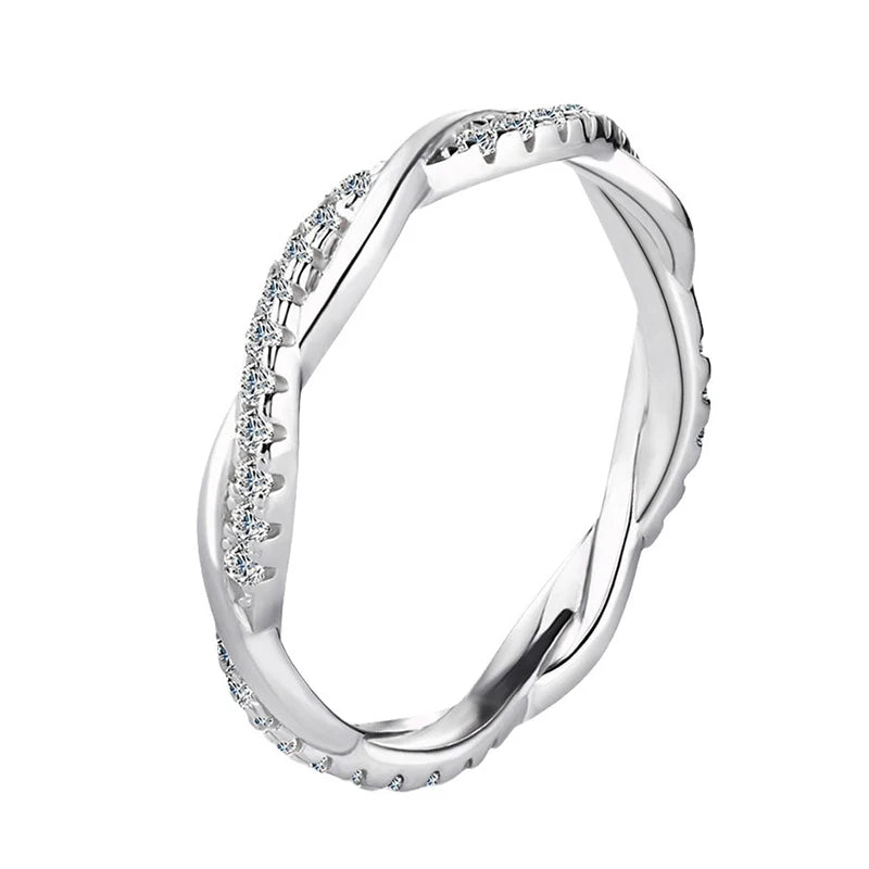 Jewelry Promise Wedding 925 Sterling Silver Round Cut 1.3mm Twist Shank Moissanite Fashion Full Eternity Band Ring