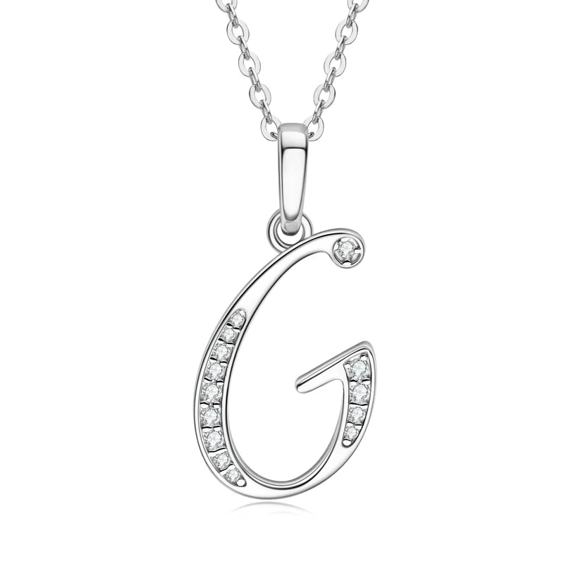 A-Z Name Necklace 26 Letter Initial Moissanite Pendant Real Silver 925 for Couples Women Men Valentine's Day
