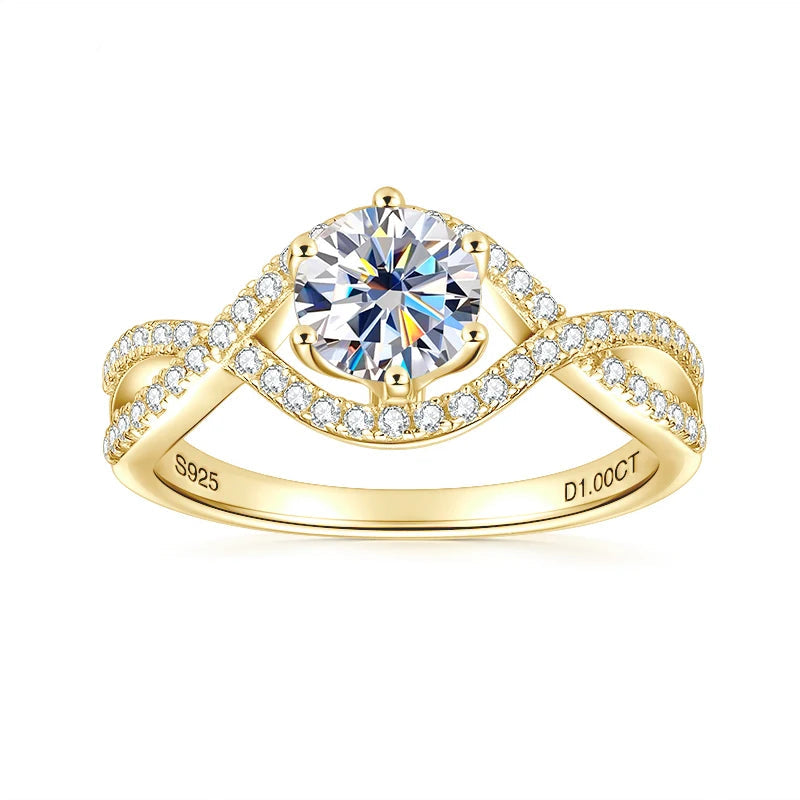 Fine Jewelry Classic Engagement Wedding Infinity 925 Silver Six Claw 6.5MM 1.0CT Moissanite Twist Shank Ring for Women