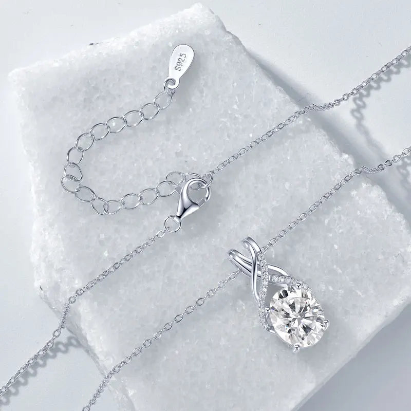 Original 925 Sterling Silver Women's Cross Pendant Necklace Oval Cut 8x10mm 3.0ct Moissanite Oval Cut Setting