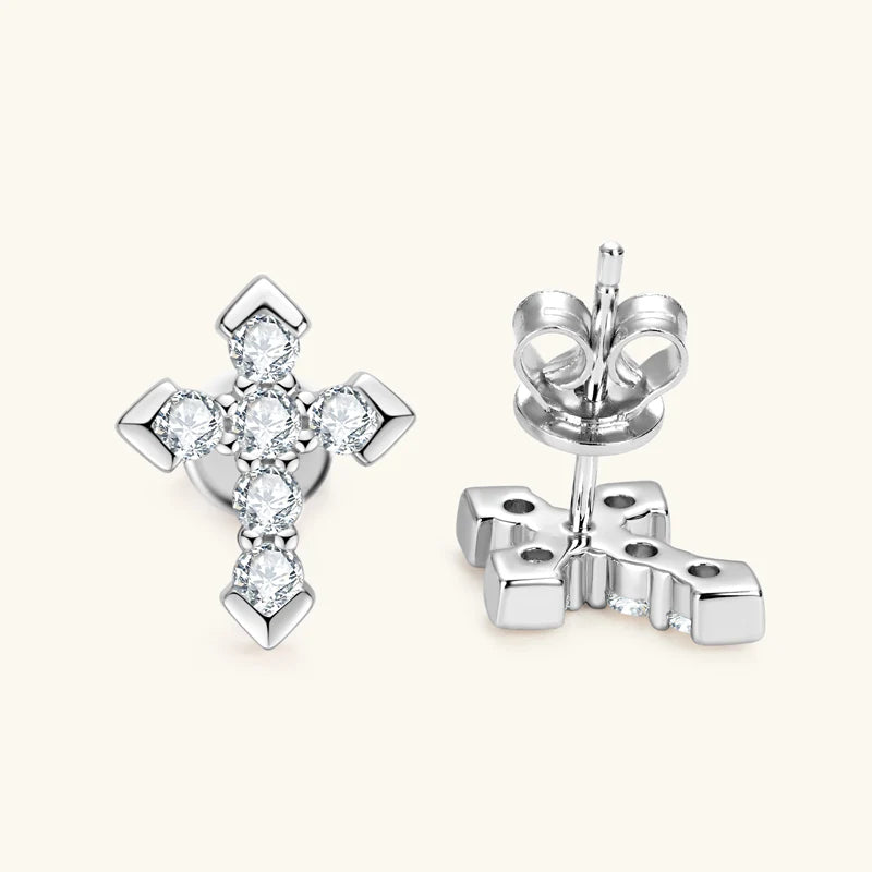 Chasau GRA Certified Delicate Hypoallergenic Daily 925 Silver VVS 2.3mm Design Moissanite Cross Studs Earrings for Men Women