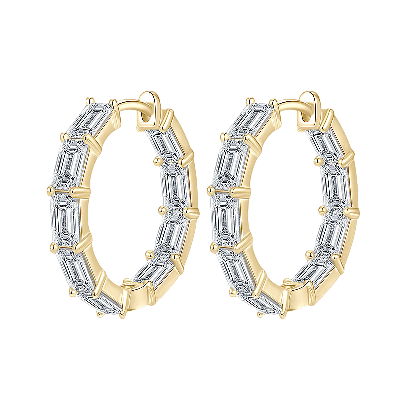 Personalization 925 Sterling Silver 3x5mm 0.5ct White Moissanite Statement Single Row Inside Out Hoop Earrings for Woman Man