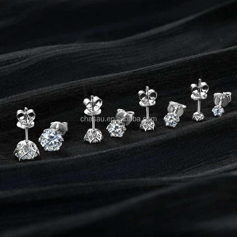 925 Sterling Silver Mossanite 3mm 4mm 5mm 6.5mm 8mm D Color VVS 0.1ct 0.3ct 0.5ct 1ct 2ct Moissanite Stud Earrings