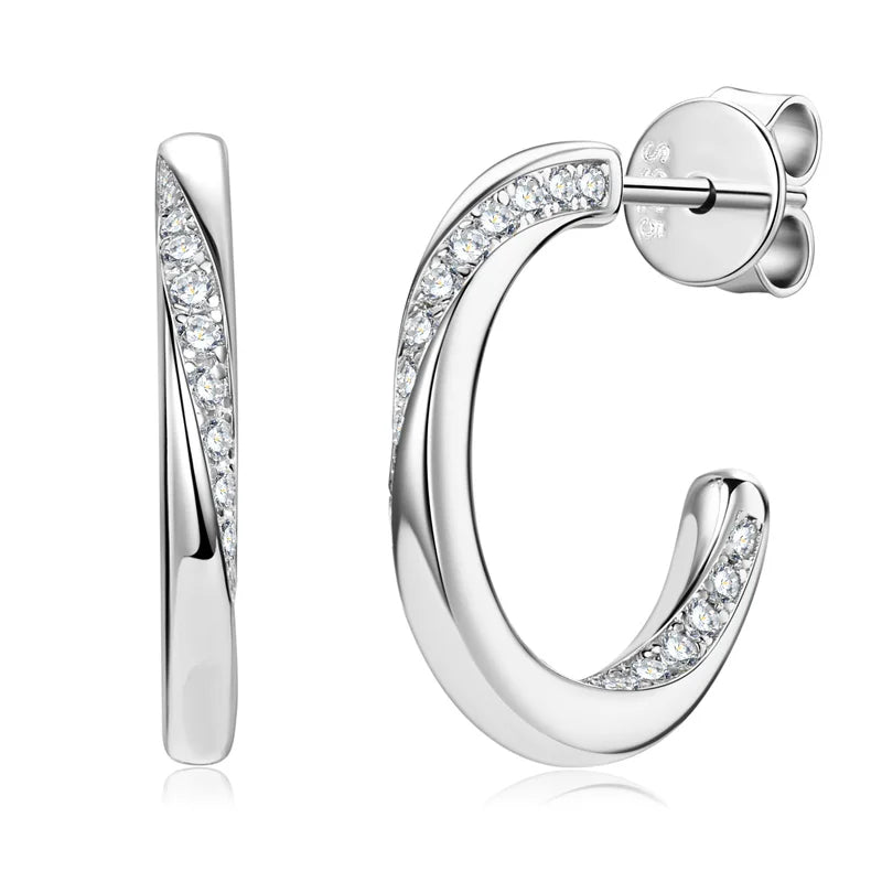 Trend Wedding Jewelry Round Cut 1.2mm Moissanite 925 Sterling Silver Half Hoop Earrings C Shape Earring for Women
