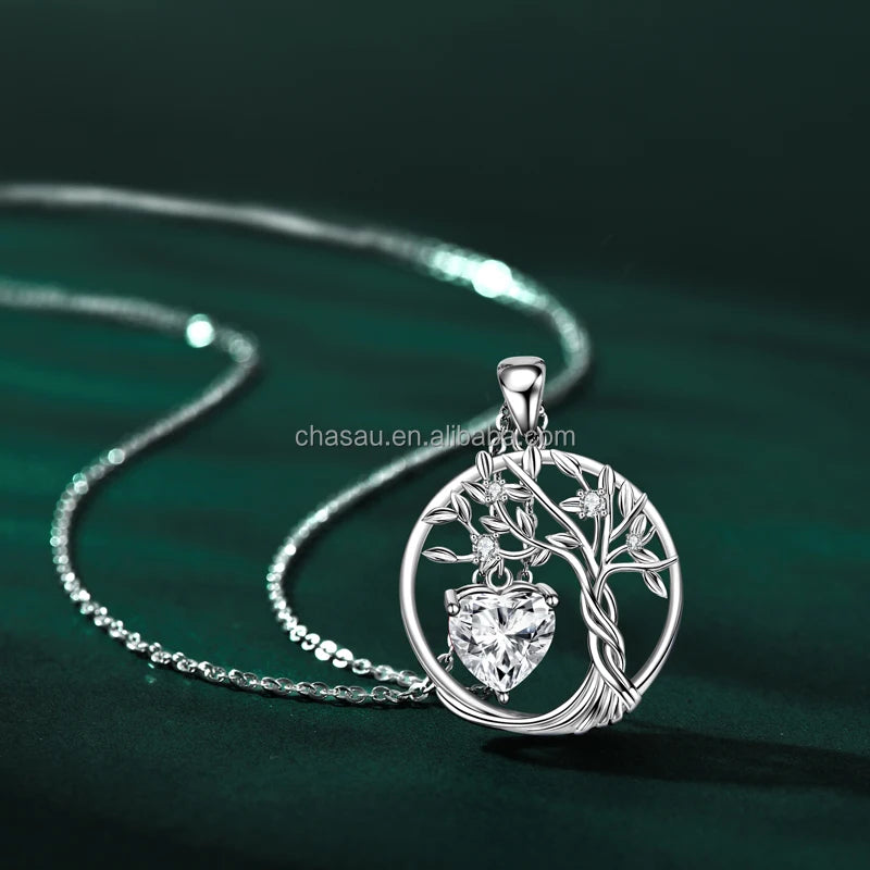 Women Men Birthday Party Gift 925 Silver Infinity Tree of Life Heart Pendant Necklace D Color Moissanite Necklace