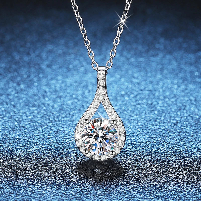 Certified 925 Silver 6.5mm 8mm 9mm 10mm 11mm Round Moissanite Teardrop Chain Pendant Necklace for Women
