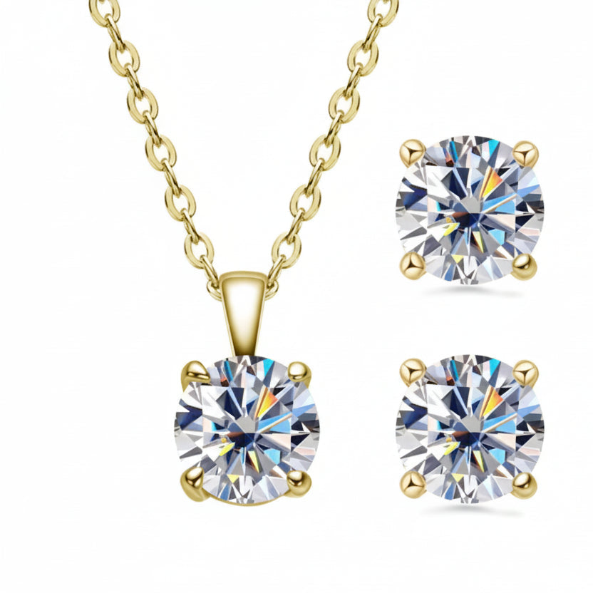 Chasau Wedding 925 Sterling Silver 6.5mm Round Oval Cut 1.0ct VVS Moissanite Earrings & Pendant Necklace Jewelry Set for Women