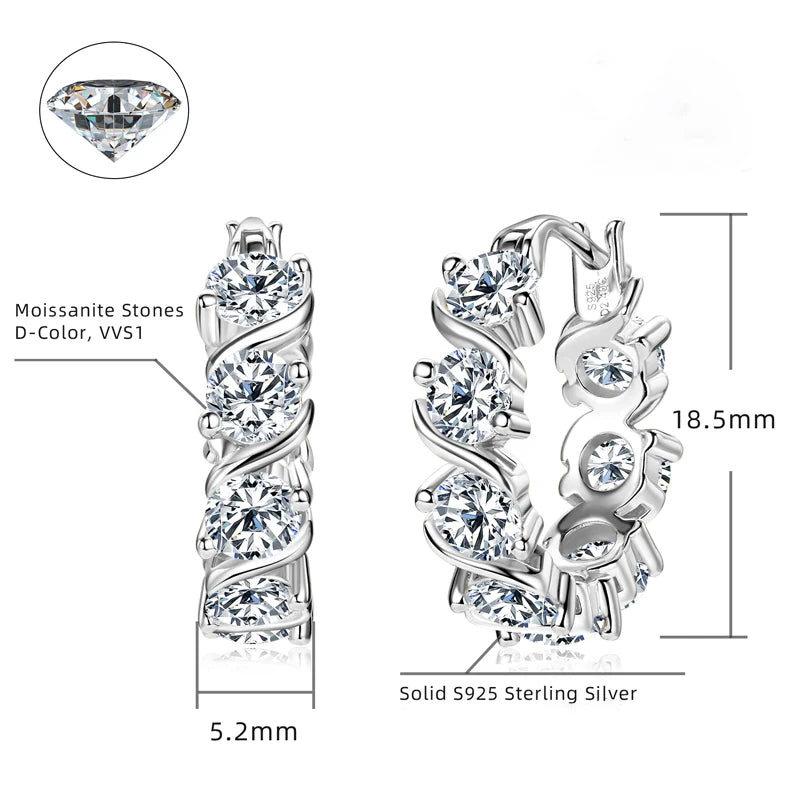 4mm 4.8carat All D Moissanite Diamond Hoop Earrings for Women Engagement Wedding Original 925 Sterling Silver Jewelry