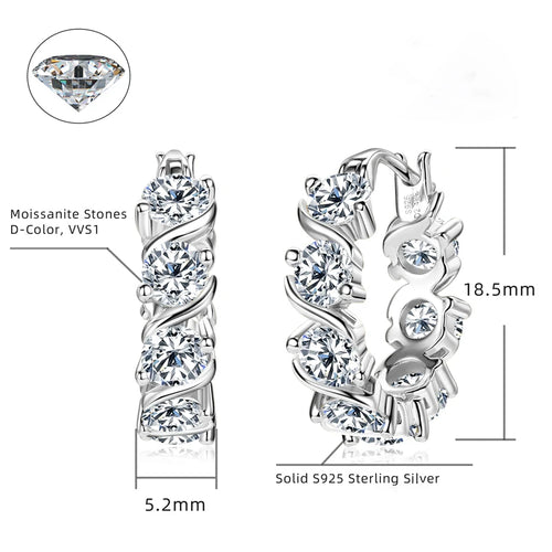 4mm 4.8carat All D Moissanite Diamond Hoop Earrings for Women Engagement Wedding Original 925 Sterling Silver Jewelry