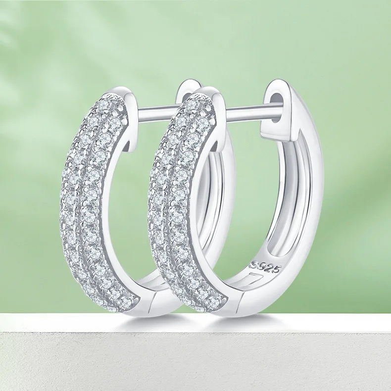Classic Hot Sale 925 Sterling Silver 1.0MM 0.005CT Round Moissanite Three Row Hoop Earrings for Women Half Earrings