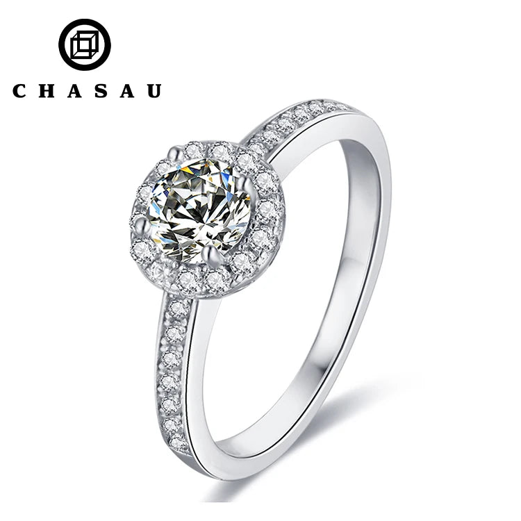 Latest Style New Designed with GRA Certification 5mm 0.5CT Moissanite S925 Sterling Silver Engagement Halo Ring for Women