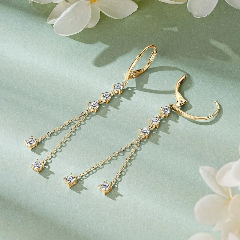 Women's Chain Earrings 925 Sterling Silver 1.00CTTW Round Moissanite Drop Earrings for Women