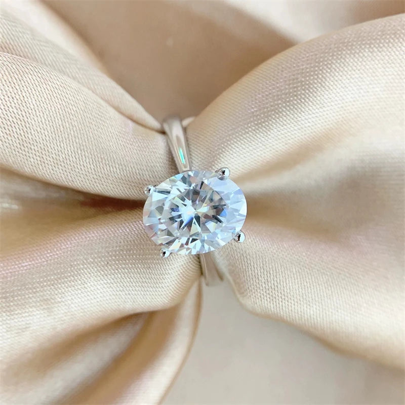 Classic Wedding Anniversary 925 Sterling Silver Solitaire Ring 9mm 2ct 2.0Carat Oval Cut Moissanite Engagement Rings for Women