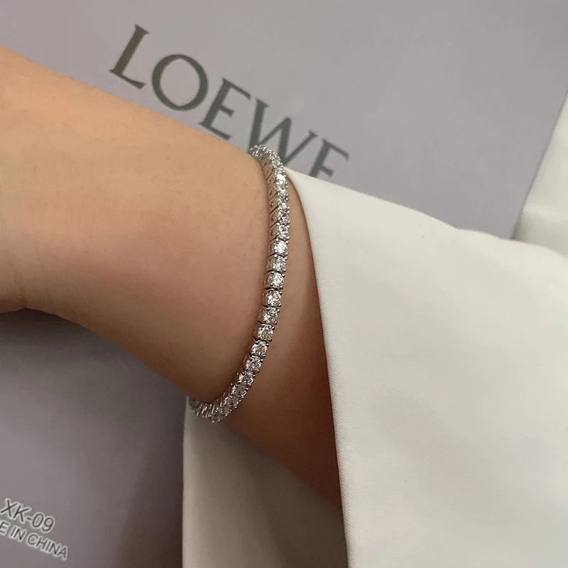 Hip Hop Men Jewelry White 14k Gold Plated 925 Sterling Silver Cluster Moissanite 3mm Tennis Chain Bracelet for Women