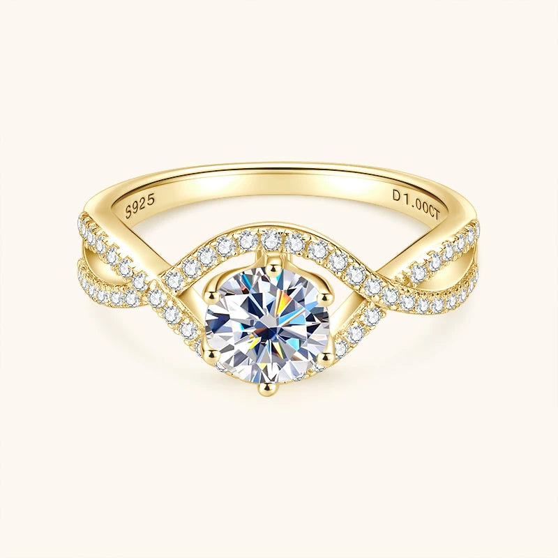 Fine Jewelry Classic Engagement Wedding Infinity 925 Silver Six Claw 6.5MM 1.0CT Moissanite Twist Shank Ring for Women