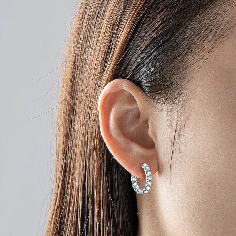 Best Selling Single Row Sterling Silver 925 3mm 0.1CT Moissanite Drop Inlaid Hoop Earrings for Women