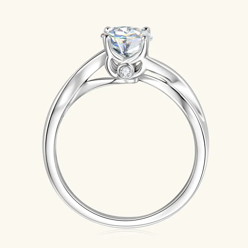 Fine Jewelry 925 Silver 6.5mm 1.0ct Round Moissanite Twist Shank Women Four Claw Twisted Arm Engagement Ring for Women