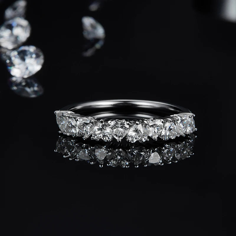 14K Gold Plated 925 Sterling Silver D Color VVS1 0.1CT Heart Cut Much Love Half Eternity Band Ring for Women
