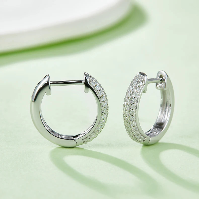 Classic Hot Sale 925 Sterling Silver 1.0MM 0.005CT Round Moissanite Three Row Hoop Earrings for Women Half Earrings