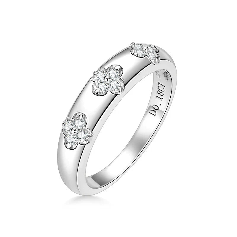 Elegant Luxurious Jewelry 925 Silver 1.5mm Round Moissanite Trio Flower Lady Triple Lucky Four-leaf Clover Ring for Women