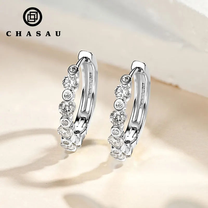 2024 925 Sterling Silver Round Cut Moissanite 1.4mm 3mm S925 Hoop Earrings for Women Chunky French Chic Fashion Jewelry Ear Ring
