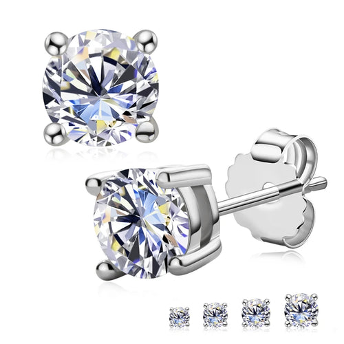 100% Real 925 Sterling Silver Simple 3mm 4mm 5mm Round D Color White Moissanite Four Claws Classic Stud Earring for Men Women
