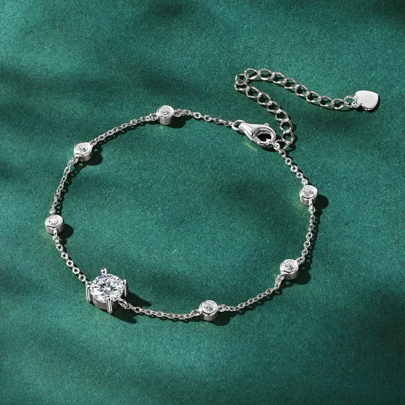Original Charms 6.5mm&2.5mm D Color VVS1 Full Moissanite 925 Sterling Silver Chain Bracelets for Women with Gra Certificate