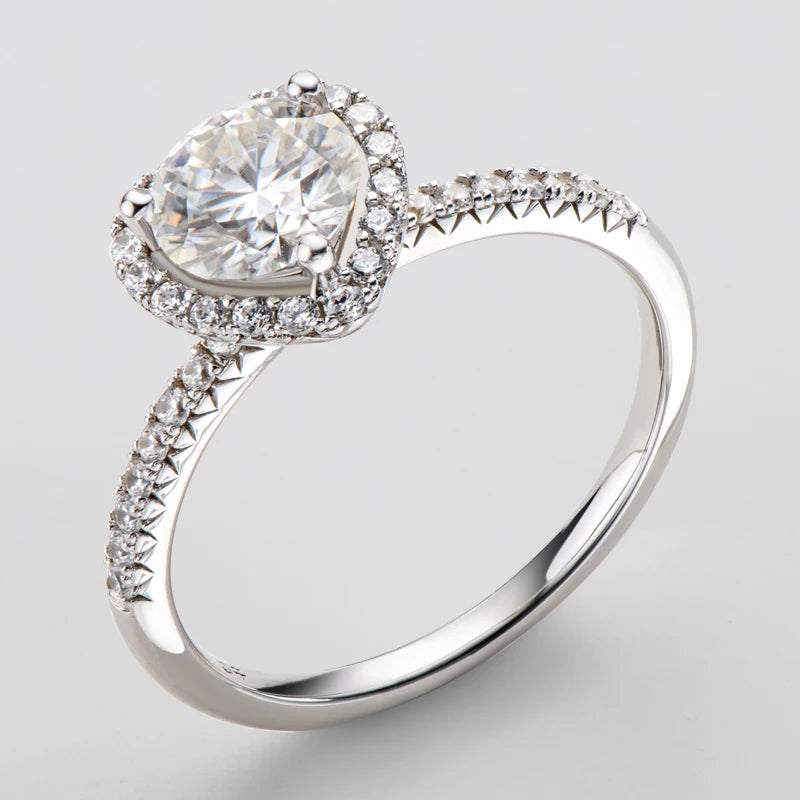 Classic Fashion Women Luxury Round Cut 1ct 1.0ct 1 Carat 6.5mm Moissanite S925 Sterling Silver Heart Wedding Rings Gift