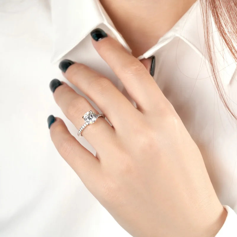 Wedding Classic Design 8mm 2.0ct Stackable Rings 2CT Engagement Bridal Finger Hidden Halo Ring for Women