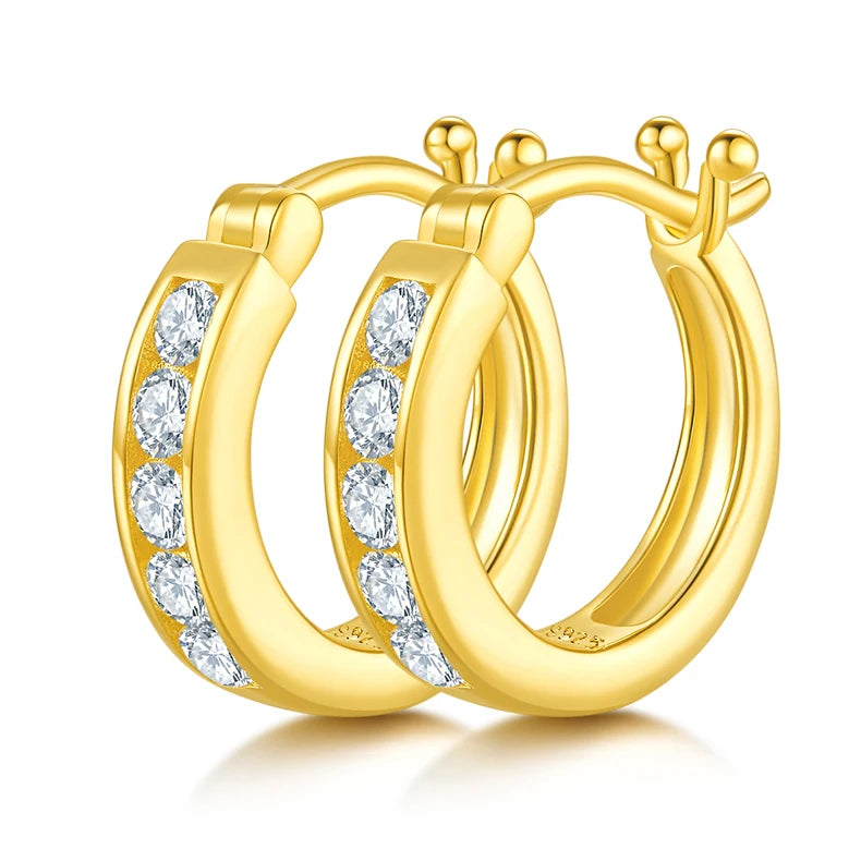 Hot Sell 925 Sterling Silver 2.2mm 0.04CT Moissanite Trendy Personality Single Row Hoop Earrings for Women
