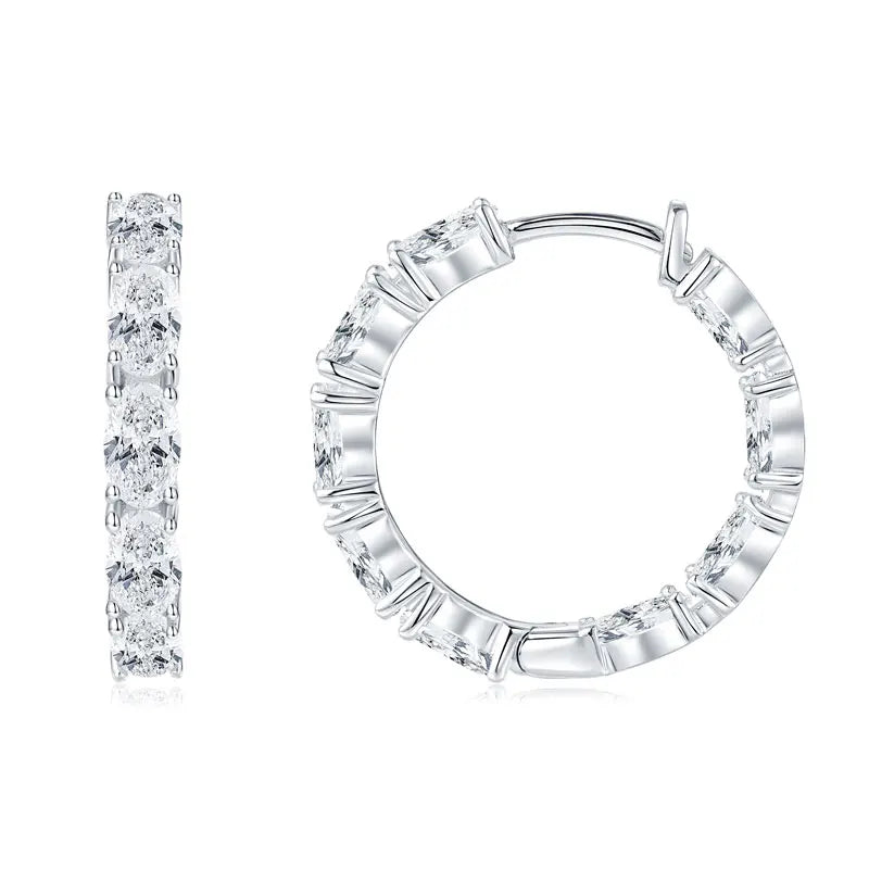 Personalization Fine Jewelry 925 Sterling Silver Oval Cut 3x5mm Moissanite Single Row Inside Out Hoop Earrings for Women